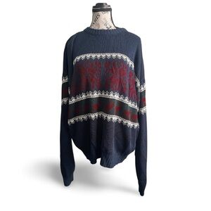 🇧🇬 90s Vintage Nordic Elk Sweater Navy Blue Red Green Size Large